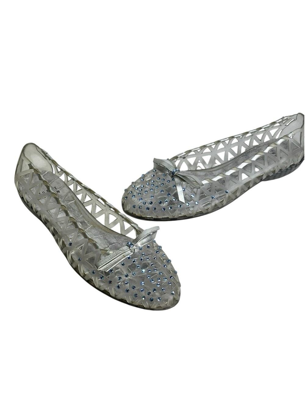 Stuart Weitzman Clear Jelly Rhinestone Flats In Women’s Size 6